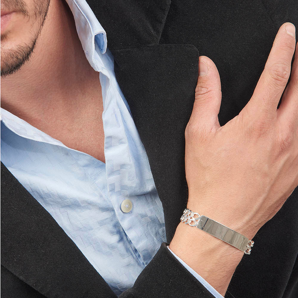 Hombre | Esclava Tejido Barbada Diamantada Doble - 13 mm – Plata Ley .925