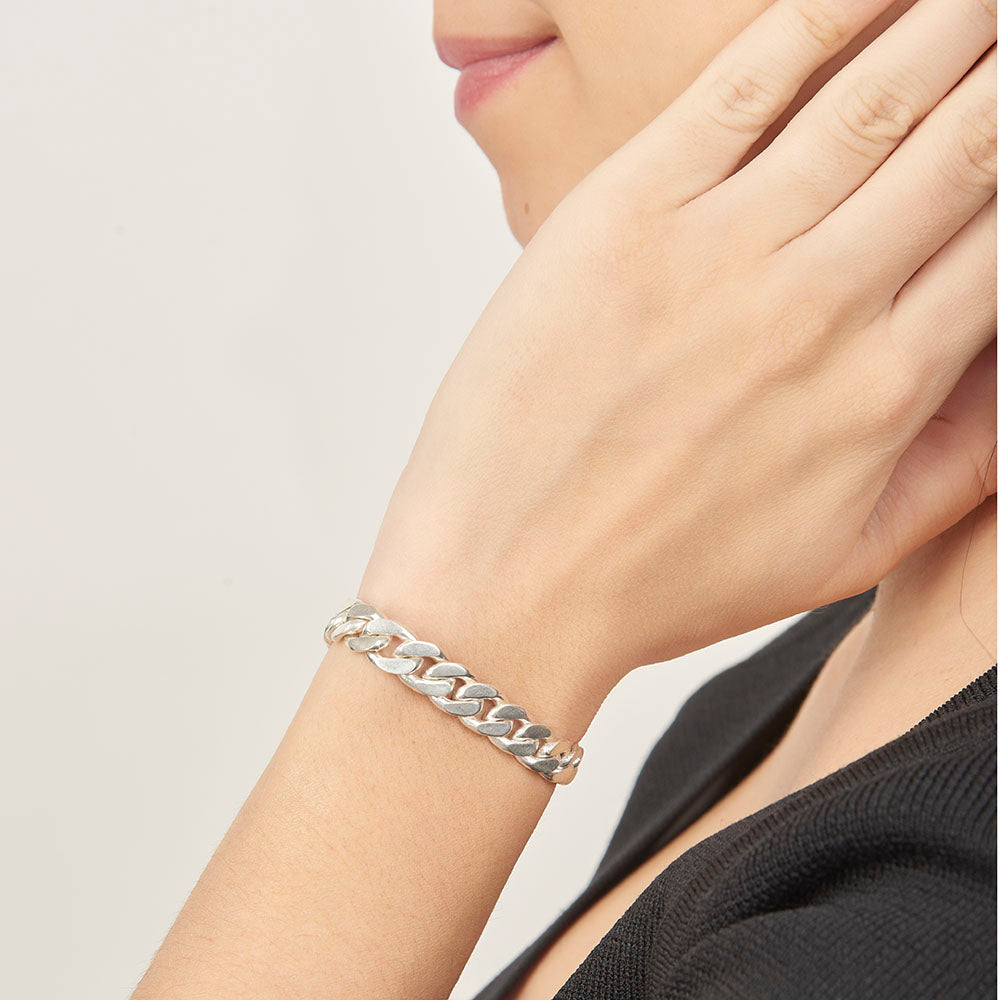 Unisex | Pulsera Tejido Barbada HM Liso 8 mm – Plata Ley .925