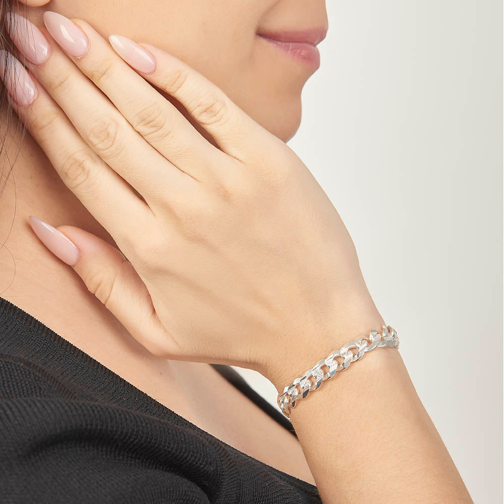 Unisex | Pulsera Tejido Barbada Cerrado Diamantado 8 mm – Plata Ley .925