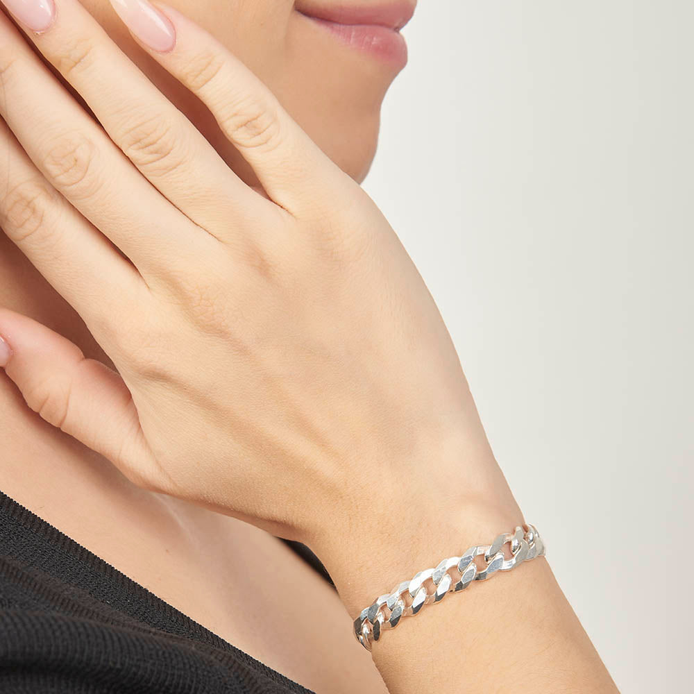 Unisex | Pulsera Tejido Barbada Cerrado Liso 8 mm – Plata Ley .925
