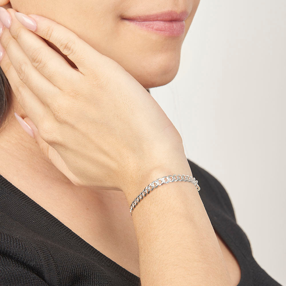 Unisex | Pulsera Tejido Barbada Abierto Diamantado 4 mm – Plata Ley .925