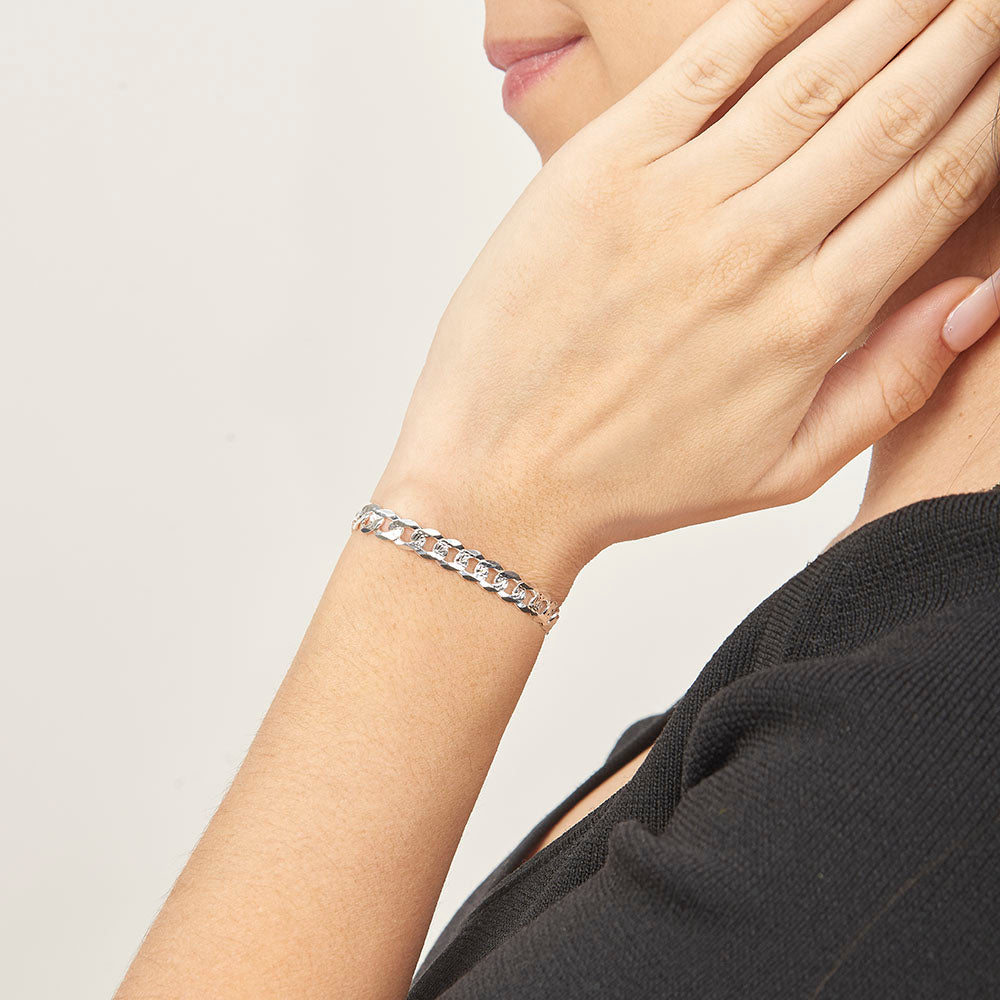 Unisex | Pulsera Tejido Barbada Cerrado Diamantado 6 mm – Plata Ley .925
