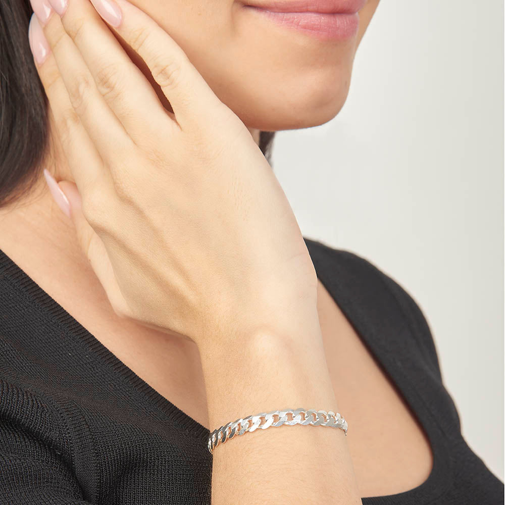 Unisex | Pulsera Tejido Barbada Cerrado Liso 6 mm – Plata Ley .925
