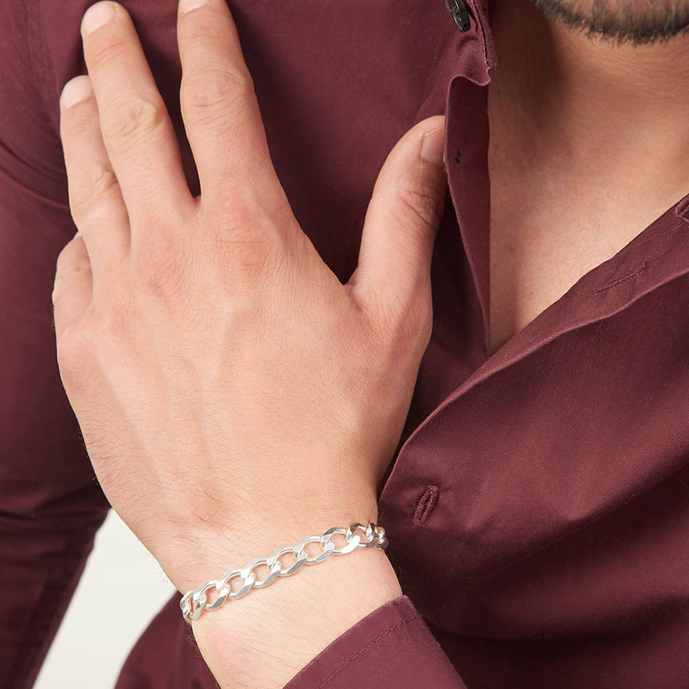 Unisex | Pulsera Tejido Barbada Abierto Liso 8 mm – Plata Ley .925