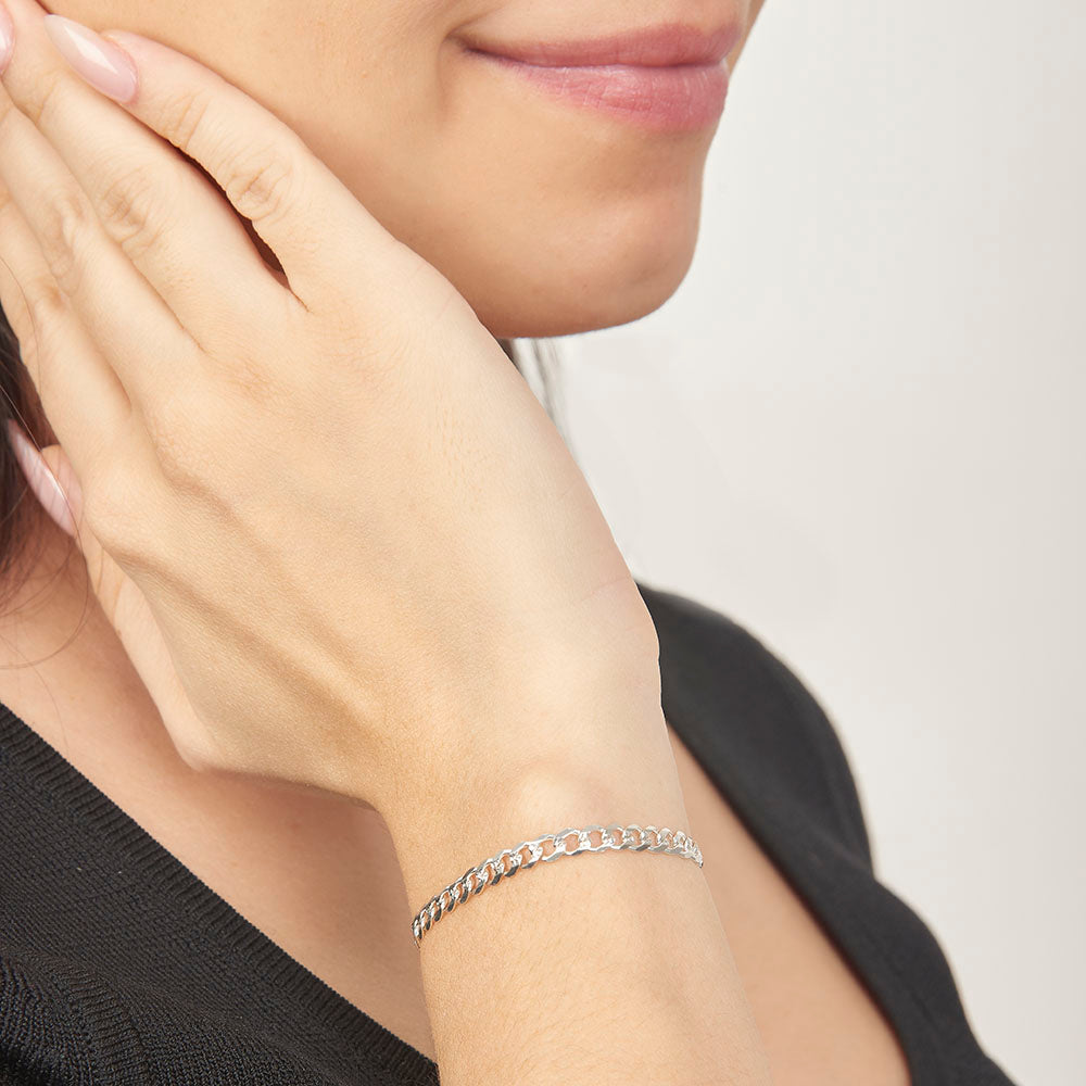 Unisex | Pulsera Tejido Barbada Cerrado Diamantado 5 mm – Plata Ley .925