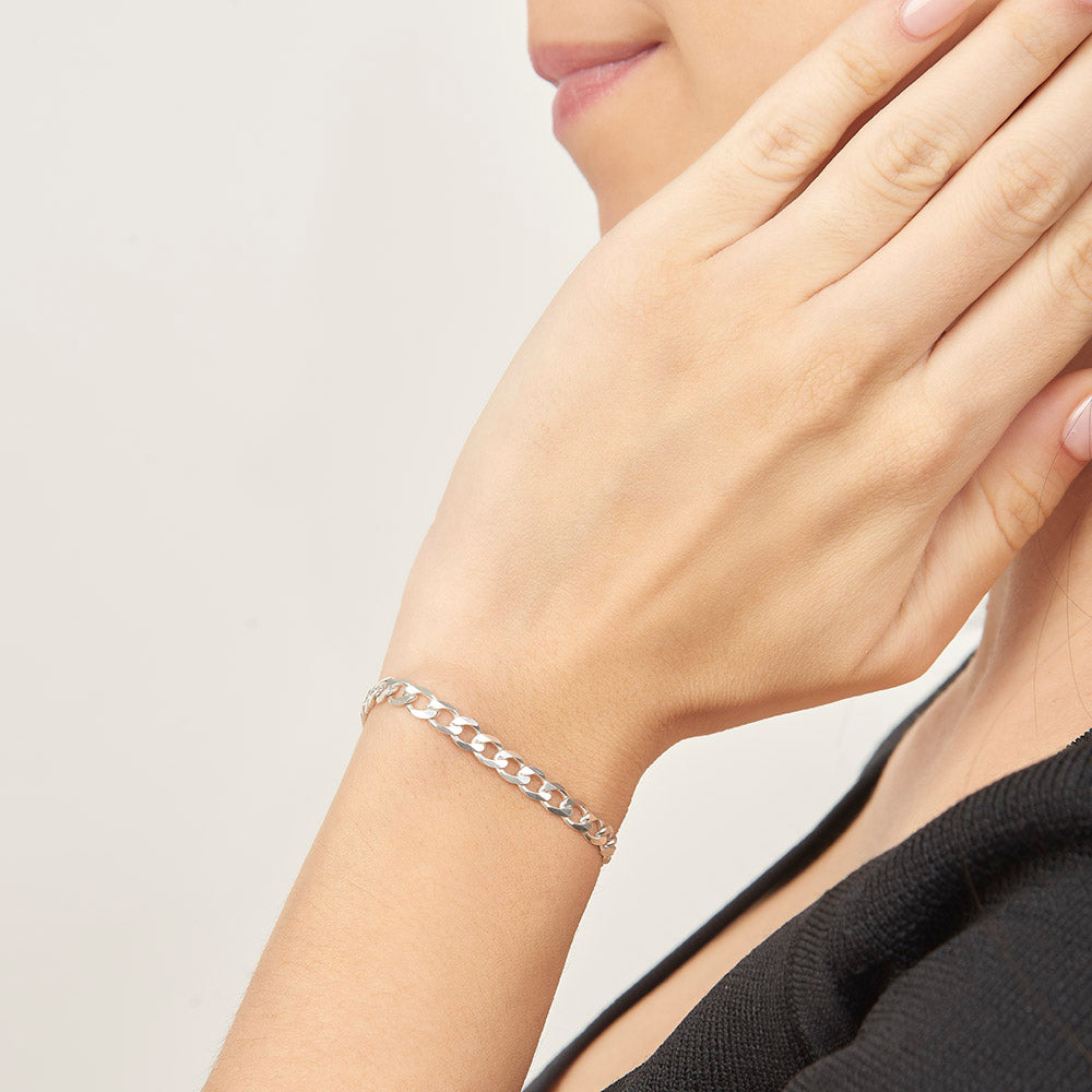 Unisex | Pulsera Tejido Barbada Abierto Liso 5 mm – Plata Ley .925