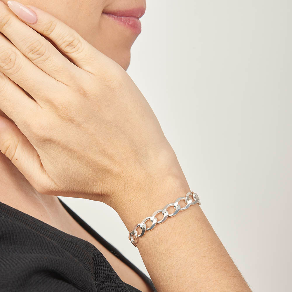 Unisex | Pulsera Tejido Barbada Abierto Liso 8 mm – Plata Ley .925