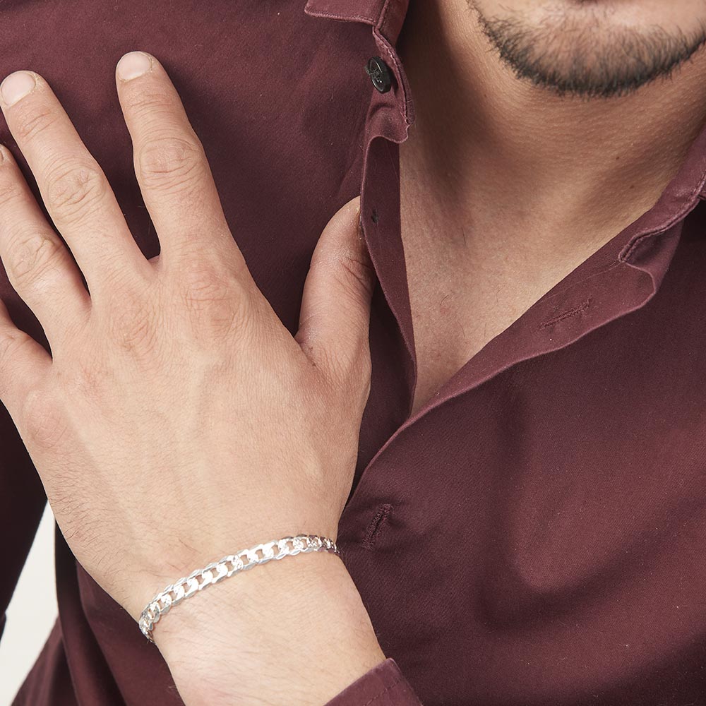 Unisex | Pulsera Tejido Barbada Cerrado Diamantado 5 mm – Plata Ley .925