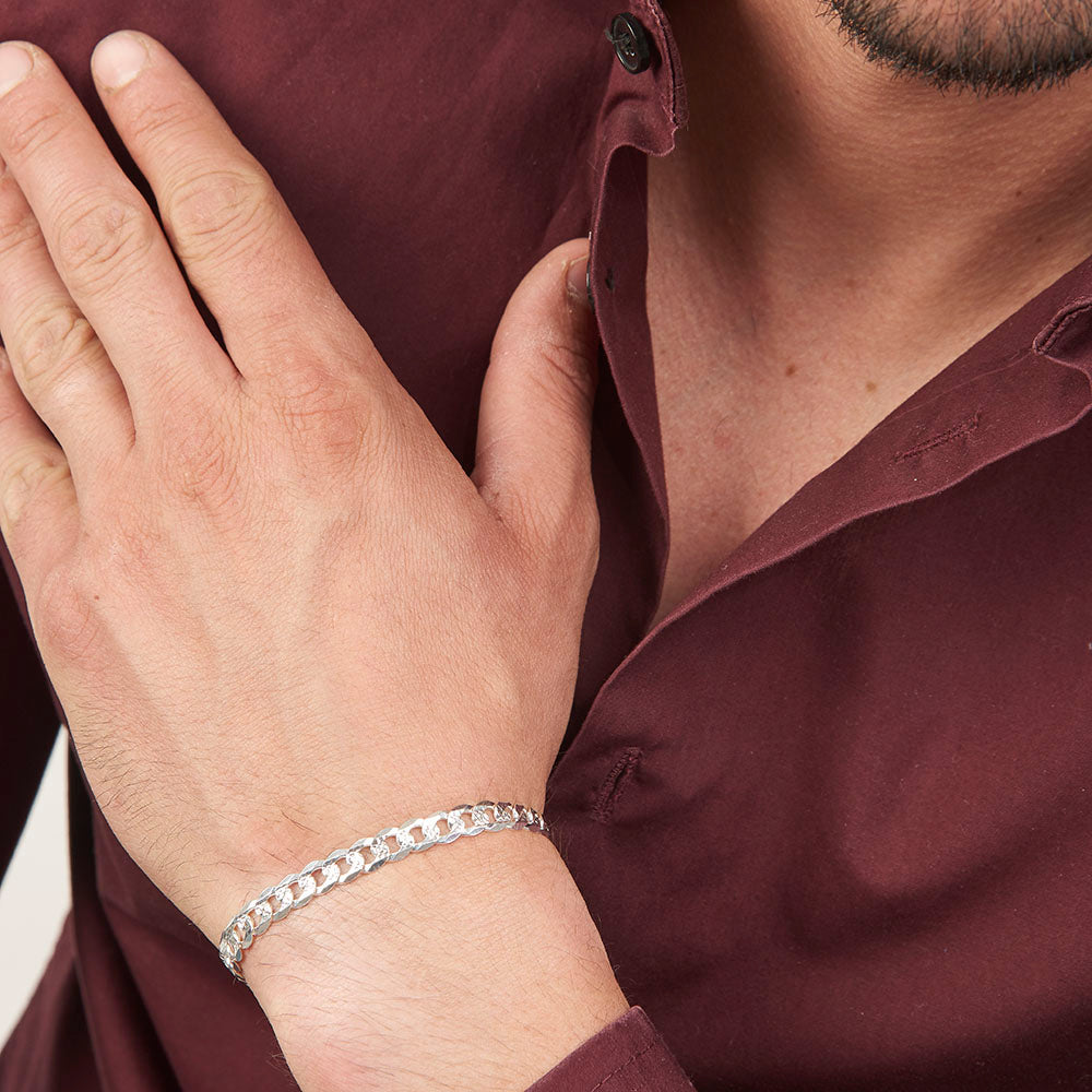 Unisex | Pulsera Tejido Barbada Cerrado Diamantado 6 mm – Plata Ley .925