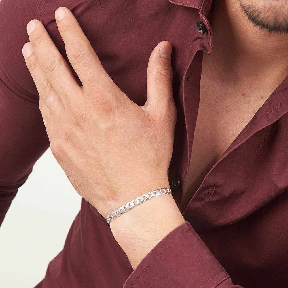 Unisex | Pulsera Tejido Barbada Cerrado Liso 6 mm – Plata Ley .925