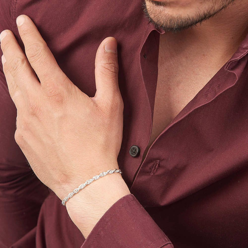 Unisex | Pulsera Tejido Torzal Relleno italiano 4 mm – Unisex – Plata Ley .925