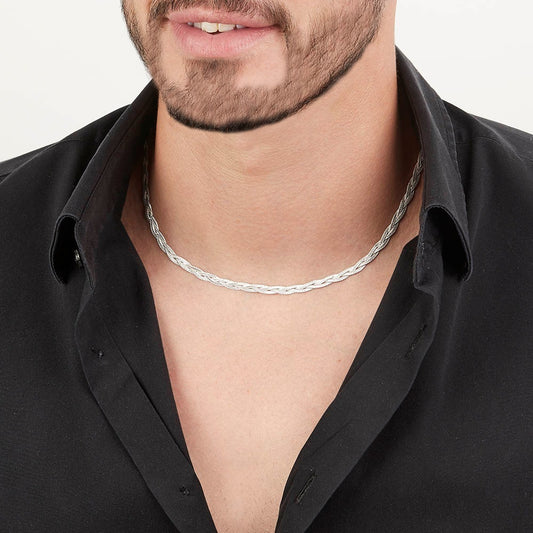 Mujer | Cadena Tejido Trenzada Triple - 5 mm x 40 cm, Collar Gargantilla Para Mujer, De Plata Autentica Ley .925, DUO DELUXE JOYAS