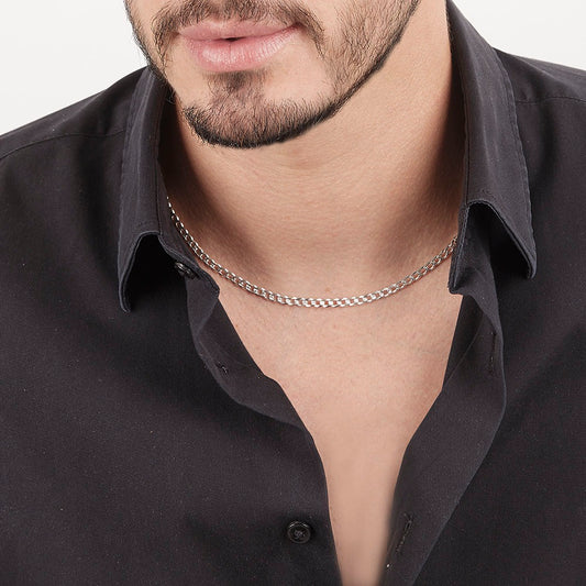 Unisex | Cadena Tejido Barbada Cubana Diamantada - 4 mm x 45 cm, Collar Para Hombre Y Mujer, De Plata Autentica Ley .925, DUO DELUXE JOYAS