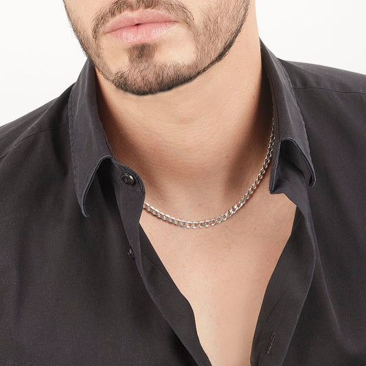 Unisex | Cadena Tejido Barbada Cubana Diamantada - 5 mm x 45 cm, Collar Para Hombre Y Mujer, De Plata Autentica Ley .925, DUO DELUXE JOYAS