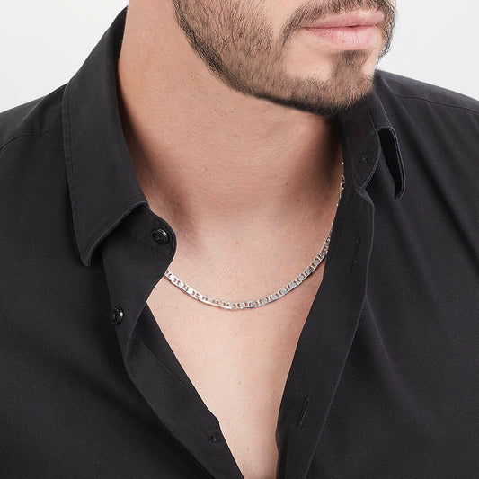 Unisex | Cadena Tejido Guchi Anilla - 5 mm x 50 cm, Collar Para Hombre Y Mujer, De Plata Autentica Ley .925, DUO DELUXE JOYAS