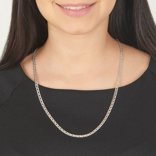 Unisex | Cadena Tejido Cubana Doble Rombo - 4 mm x 60 cm, Collar Para Hombre Y Mujer, De Plata Autentica Ley .925, DUO DELUXE JOYAS