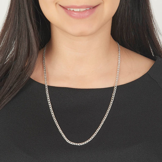 Unisex | Cadena Tejido Barbada Cubana Lisa - 4 mm x 60 cm, Collar Para Hombre Y Mujer, De Plata Autentica Ley .925, DUO DELUXE JOYAS