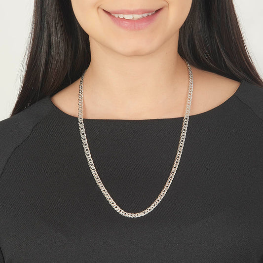 Unisex | Cadena Tejido Cubana Doble Rombo - 5 mm x 60 cm, Collar Para Hombre Y Mujer, De Plata Autentica Ley .925, DUO DELUXE JOYAS