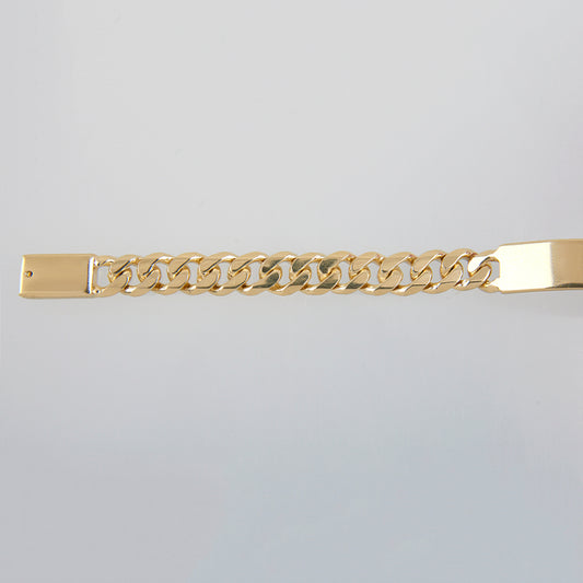Unisex | Esclava Tejido Barbada Cubana HM Lisa 7 mm, Pulsera Para Hombre Y Mujer, De Plata Autentica Ley .925 Con Baño De Oro Italiano 24k, Con Grabado, DUO DELUXE JOYAS