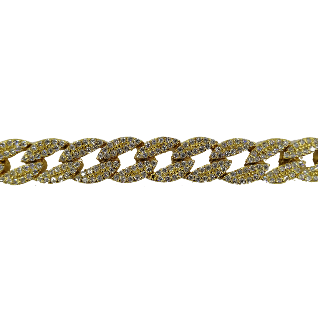 Unisex | Pulsera Tejido Barbada Cubano Diamantada Con Zirconias - 10 mm – Plata Con Baño De Oro Italiano 24k