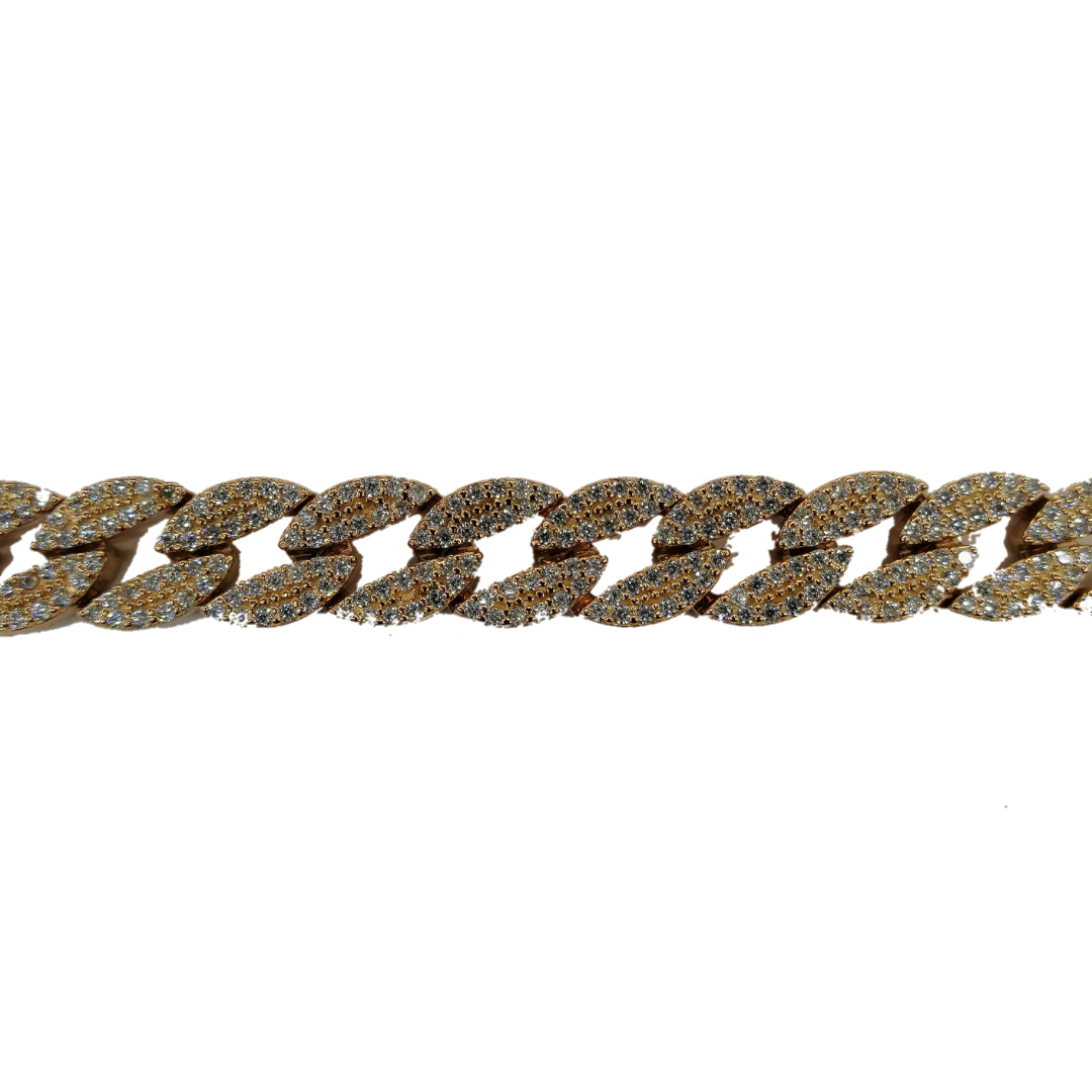 Unisex | Pulsera Tejido Barbada Cubano Diamantada Con Zirconias - 10 mm – Plata Con Baño De Oro Rosado