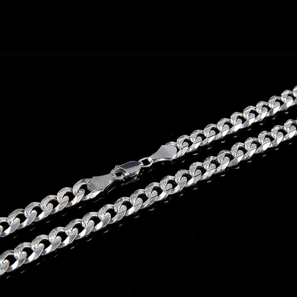 Cadena Barbada Cubana Diamantada - 8 mm - 60 cm - Unisex | Plata Ley.925