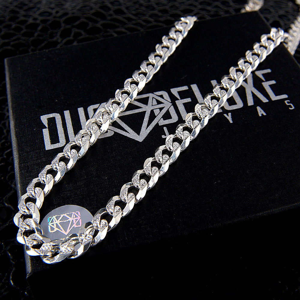 Cadena Barbada Cubana Diamantada - 7 mm - 60 cm - Unisex | Plata Ley.925