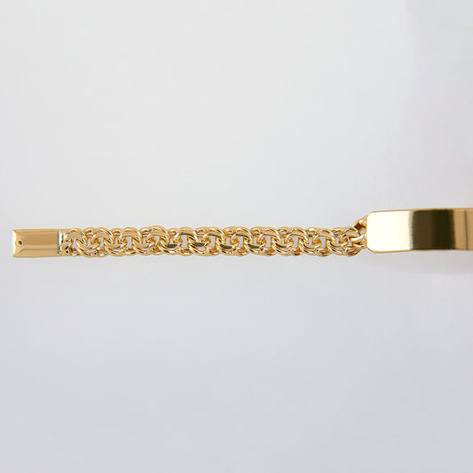 Unisex | Esclava Tejido Chino 7 mm, Pulsera Para Hombre Y Mujer, De Plata Autentica Ley .925 Con Baño De Oro Italiano 24k, Con Grabado, DUO DELUXE JOYAS