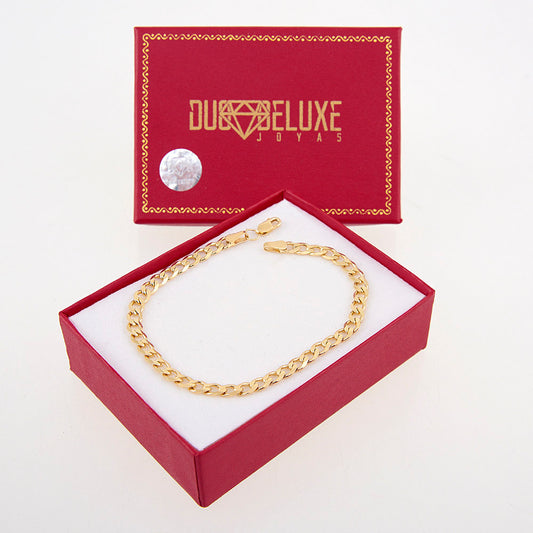 Unisex | Pulsera Tejido Barbada Abierto Liso 5 mm – Plata Con Baño De Oro Italiano 24k