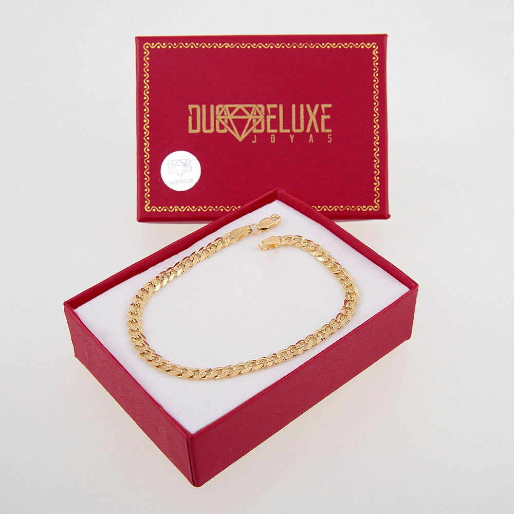 Unisex | Pulsera Tejido Barbada Cerrado Diamantado 5 mm – Plata Con Baño De Oro Italiano 24k