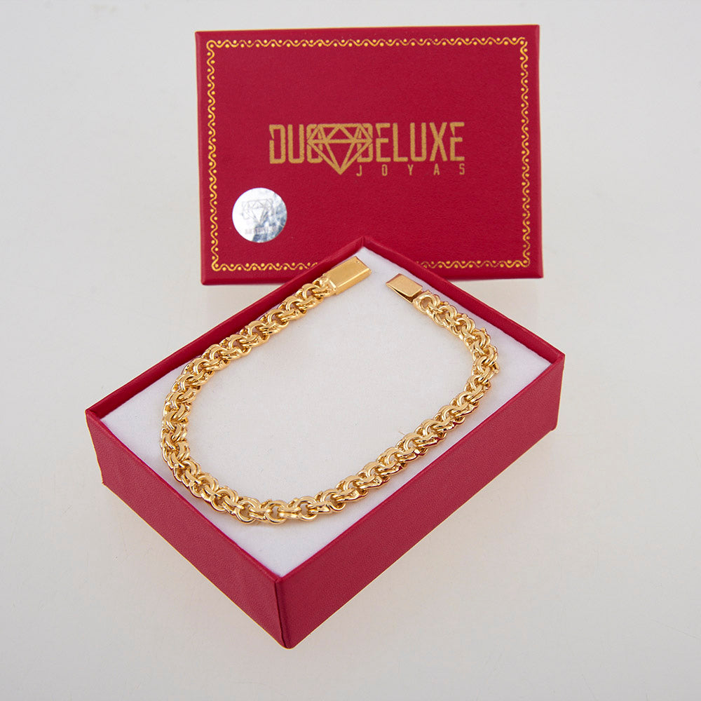 Unisex | Pulsera Tejido Chino - 7 mm – Plata Con Baño De Oro Italiano 24k