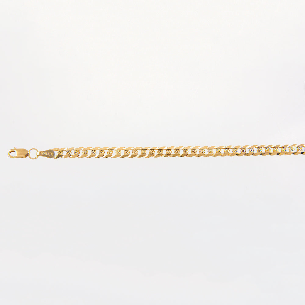 Unisex | Pulsera Tejido Barbada Cerrado Diamantado 5 mm – Plata Con Baño De Oro Italiano 24k