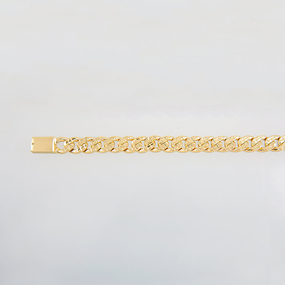 Unisex | Pulsera Tejido Barbada HM Diamantado 8 mm – Plata Con Baño De Oro Italiano 24k