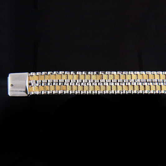 Unisex | Pulsera Tejido Rolex RRO - 12 mm – Plata Con Baño De Oro Italiano 24k