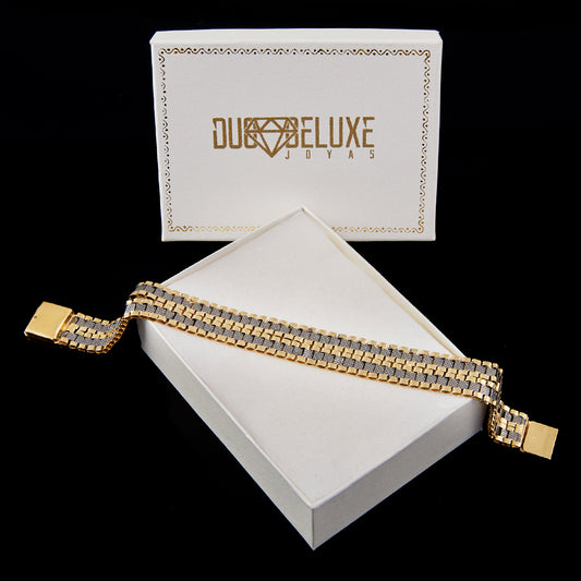 Unisex | Pulsera Tejido Rolex RON - 12 mm – Plata Con Baño De Oro Italiano 24k