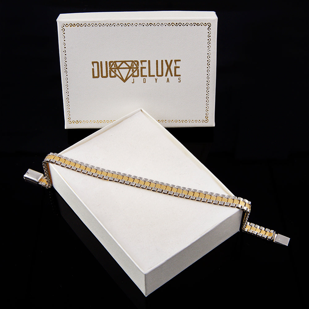 Unisex | Pulsera Tejido Rolex RRO - 6 mm – Plata Con Baño De Oro Italiano 24k