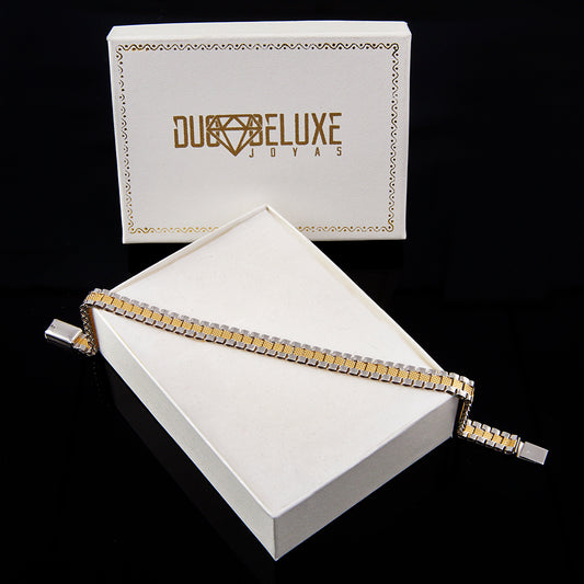 Unisex | Pulsera Tejido Rolex RRO - 6 mm – Plata Con Baño De Oro Italiano 24k