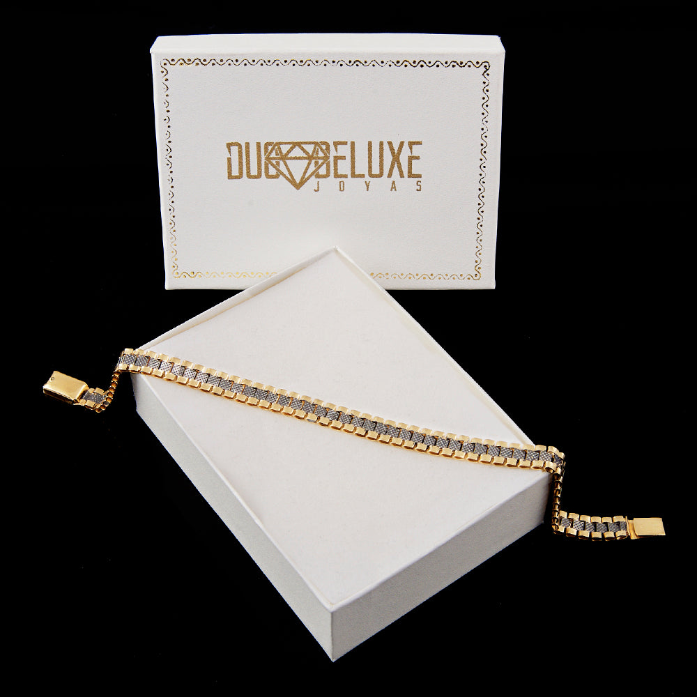 Unisex | Pulsera Tejido Rolex RON - 6 mm – Plata Con Baño De Oro Italiano 24k