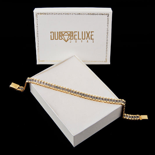 Unisex | Pulsera Tejido Rolex RON - 6 mm – Plata Con Baño De Oro Italiano 24k