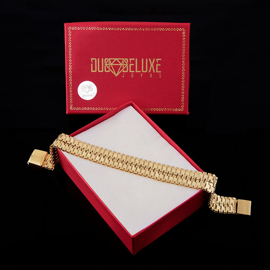 Unisex | Pulsera Tejido Rolex RO - 12 mm – Plata Con Baño De Oro Italiano 24k