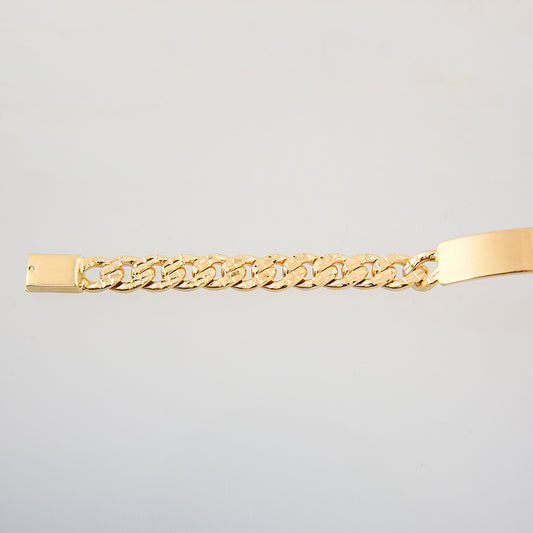 Unisex | Esclava Tejido Barbada Cubana Diamantada HM 8 mm, Pulsera Para Hombre Y Mujer, De Plata Autentica Ley .925 Con Baño De Oro Italiano 24k, Con Grabado, DUO DELUXE JOYAS