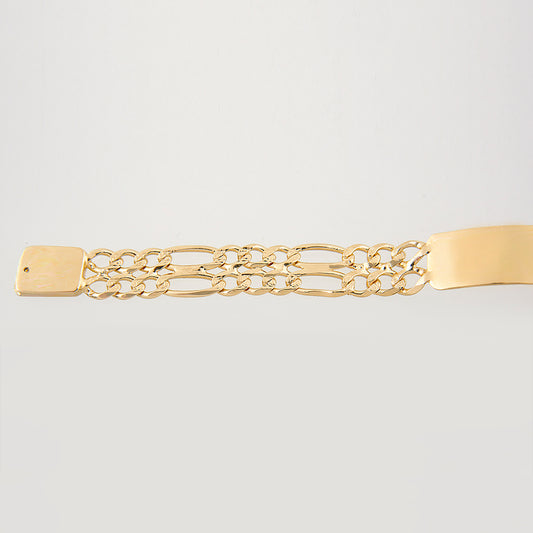 Unisex | Esclava Tejido Cartier Figaro 3:1 Doble Eslabon 12 mm, Pulsera Para Hombre Y Mujer, De Plata Autentica Ley .925 Con Baño De Oro Italiano 24k, Con Grabado, DUO DELUXE JOYAS