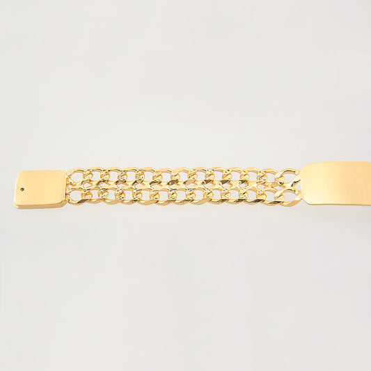 Unisex | Esclava Tejido Barbada Cubana Diamantada Doble Eslabon 13 mm, Pulsera Para Hombre Y Mujer, De Plata Autentica Ley .925 Con Baño De Oro Italiano 24k, Con Grabado, DUO DELUXE JOYAS