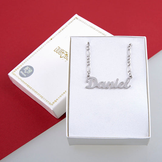 Unisex | Collares Con Dije De Nombre Personalizado Para Caballero Y Dama, De Plata Ley .925, Con Baño De Oro Blanco, DUO DELUXE JOYAS