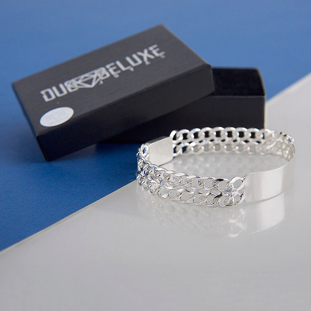 Hombre | Esclava Tejido Barbada Diamantada Doble - 13 mm – Plata Ley .925