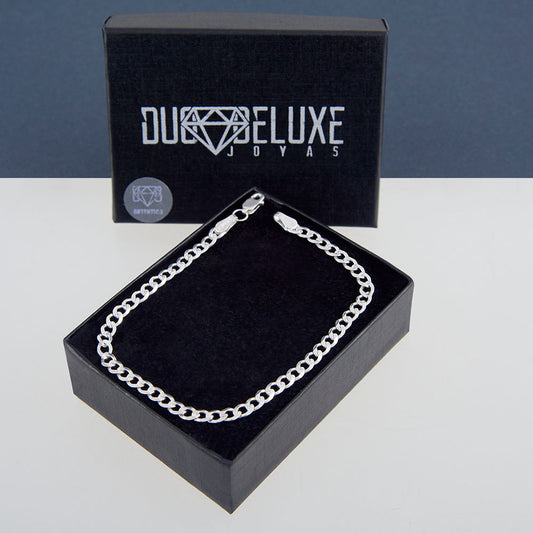 Unisex | Pulsera Tejido Barbada Abierto Diamantado 4 mm – Plata Ley .925