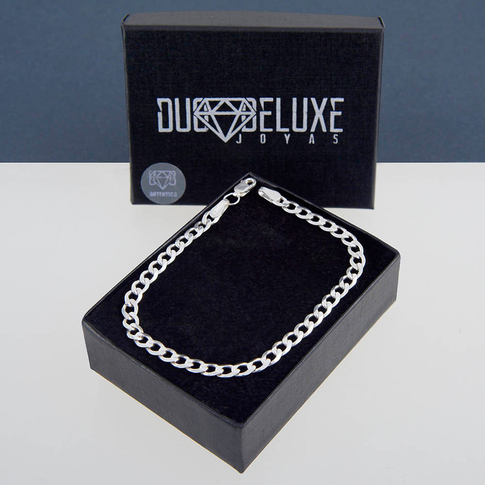 Unisex | Pulsera Tejido Barbada Abierto Liso 5 mm – Plata Ley .925