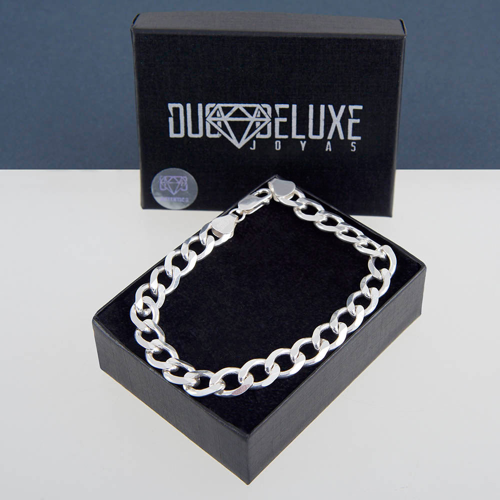 Unisex | Pulsera Tejido Barbada Abierto Liso 8 mm – Plata Ley .925
