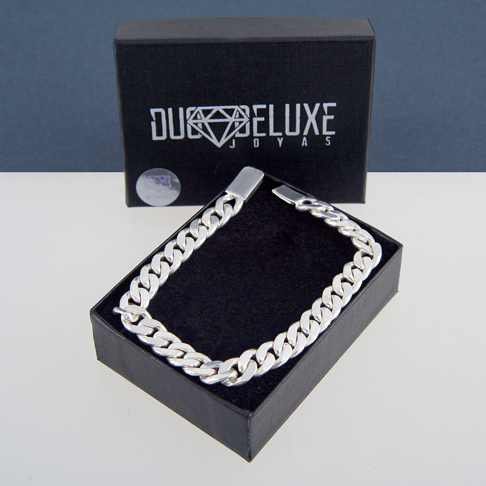Unisex | Pulsera Tejido Barbada HM Liso 8 mm – Plata Ley .925