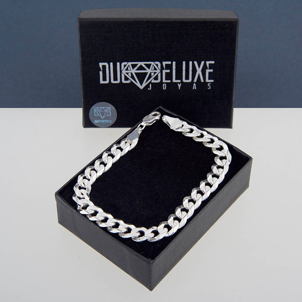 Unisex | Pulsera Tejido Barbada Cerrado Diamantado 8 mm – Plata Ley .925